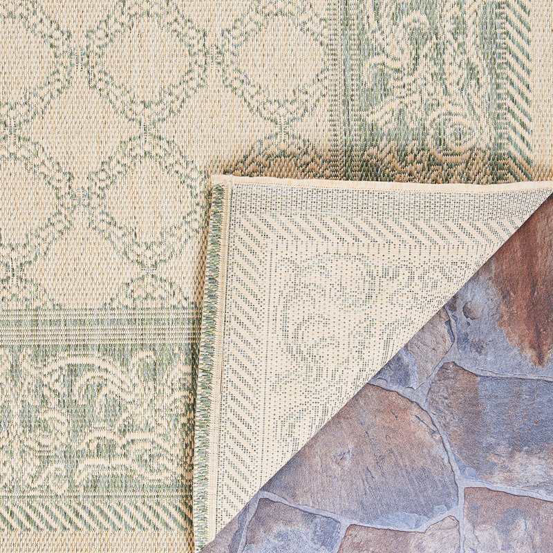 Charlton Home® Dauphine Flatweave Tan / Sage Green Indoor/Outdoor Rug